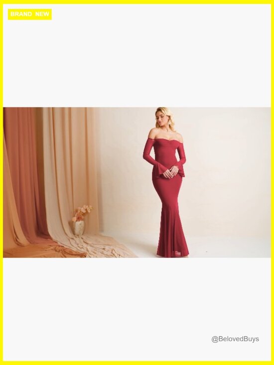 Off Shoulder Bodycon Maxi Dress Sheer Long Sleeve Mermaid Formal Wedding Guest - Picture 6 of 7
